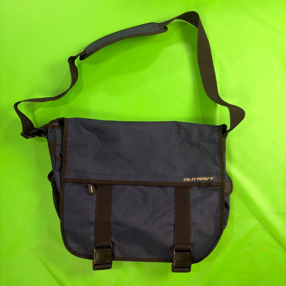 VTG 02 Old Navy Messenger Bag Blue Canvas Crossbody Buckle Utility School Office